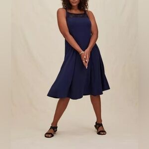 1X • Torrid • Navy Lace Inset Neckline Midi Rib Trapeze Dress